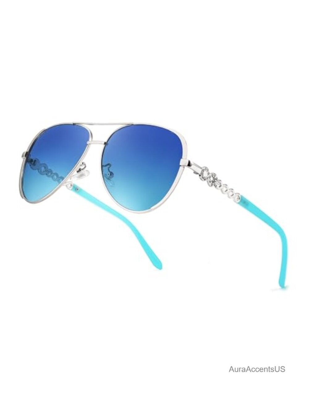Retro Polarized Aviator Sunglasses Metal Crystal Chain Link 70s Vintage Pilot